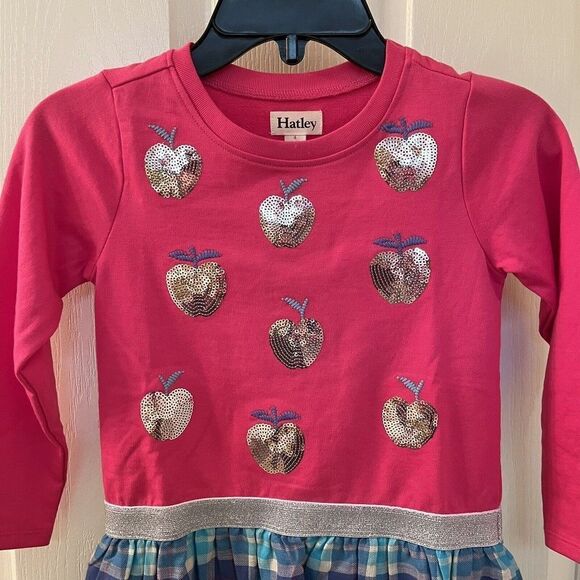 Hatley Shiny Apple Fun Elastic Waist Dress Pink Plaid Skirt Girls Size 4 NWT - Picture 2 of 12